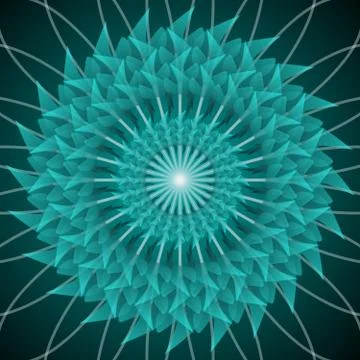 Green circle star shape with optical art effect, flourish object on dark green Stock Illustration