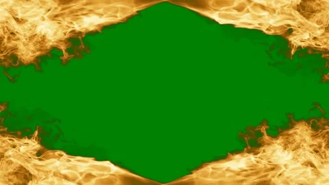 Green circle surrounded by fire flames white background around middle frame Stock Footage 314064546