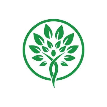 Green circle tree logo design vector art and illustration round man tree icon Stock Illustration