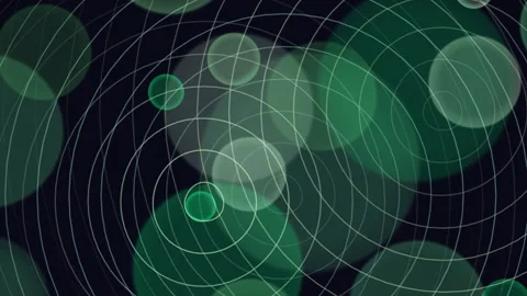 Green circles with curved lines floating on a dark background Stock Footage 331647989