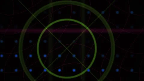 Green Circles Moving on a Dark Digital Interface Background with Blue Dots Stock Footage 343711187