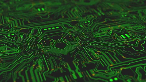 Green Circuit Board Computer Animation with Lines Video stock 157170420