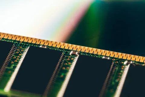 Green circuit board of a computer close up 스톡 사진