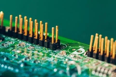 Green circuit board of a computer close up Stock Photos