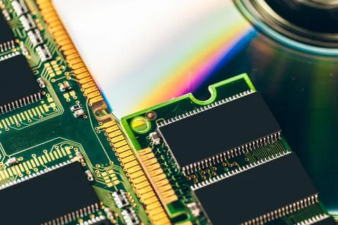 Green circuit board of a computer close up 스톡 사진