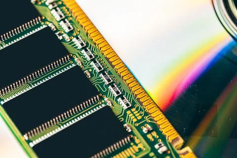 Green circuit board of a computer close up 스톡 사진