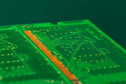 Green circuit board of a computer close up Stock Photos