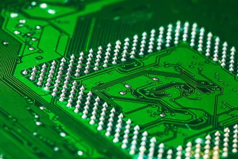 Green circuit board of a computer close up Stock Photos