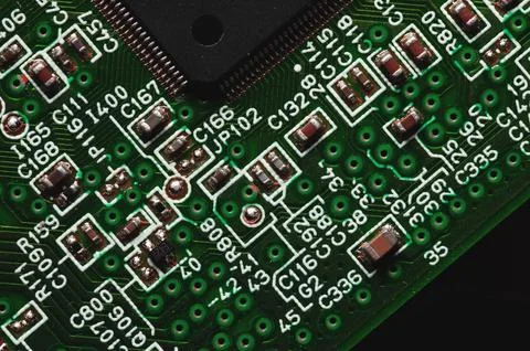 Green Circuit board, electronic computer hardware technology. Motherboard Stock Photos