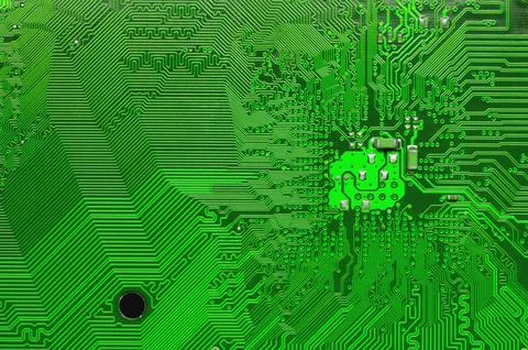 Green Circuit board, electronic computer hardware technology. Motherboard Stock Photos