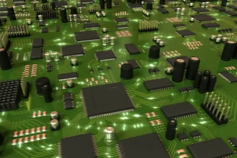 Green Circuit Board with Electrons. HD Loop. Stock Footage 10817397