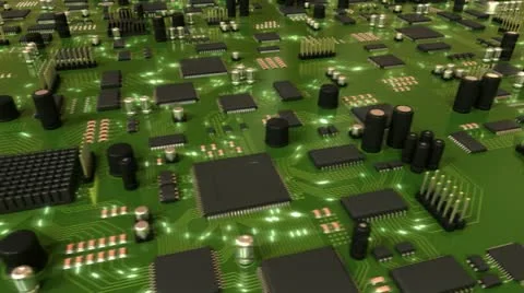 Green Circuit Board with Electrons. HD Loop. Видео 10817435