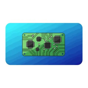 Green circuit board microchip vector illustration on blue background Stock Illustration