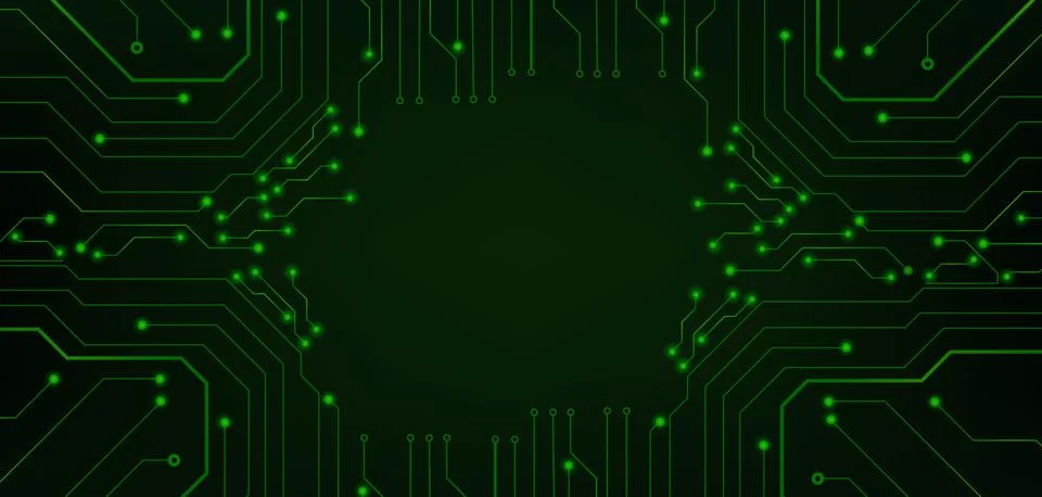 Green circuit board pattern with round frame Stock Illustration