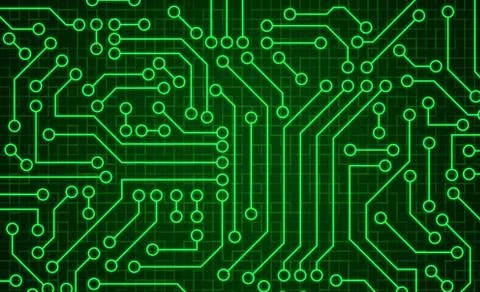 Green circuit board pattern texture. High-tech background in digital computer Illustrazione stock