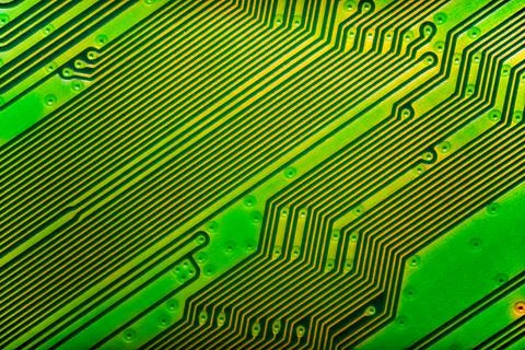 Green circuit board PCB without components. Stock Photos