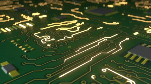 Green circuit board seamless loop 3D render animation Stock Footage 111151143