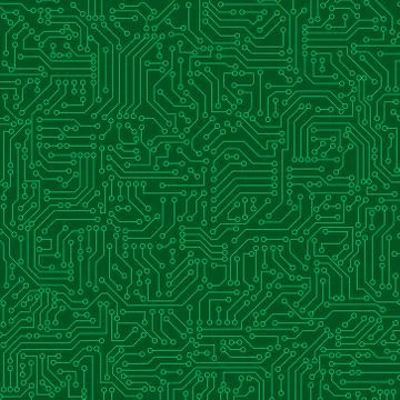 Green circuit board seamless pattern texture. High-tech background in digital Illustrazione stock