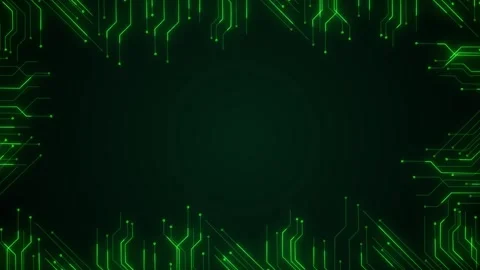 Green circuit frame background glowing electronic traces, dark empty center, and Stockbeeldmateriaal 334129000