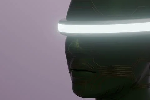 Green circuit humanoid with glowing circular visor Stock Illustration