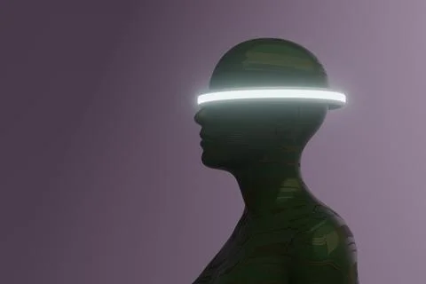 Green circuit humanoid with glowing circular visor Stock Illustration