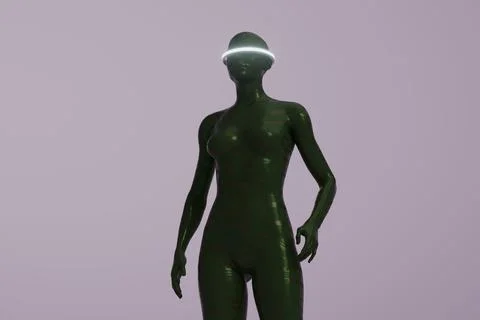 Green circuit humanoid with glowing circular visor Stock Illustration