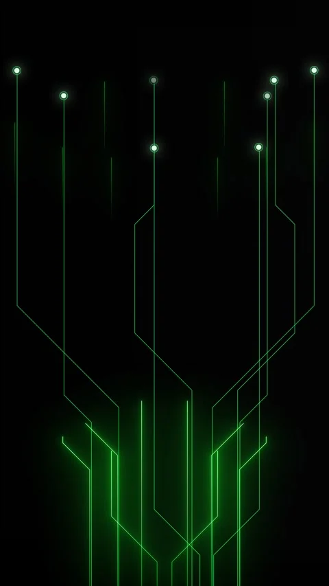 Green circuit lines dark background glowing terminal nodes, clean electronic pat Stock Footage 340549026