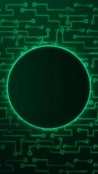 Green circuit tech circle frame on dark background, futuristic digital illu.. Stock Illustration