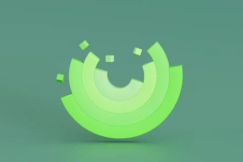 Green Circular 3D Chart with Floating Cubes on Teal Background Ilustración de archivo