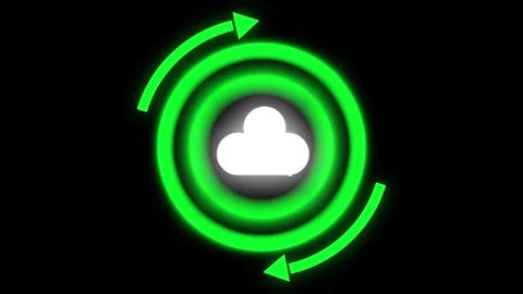 Green Circular Arrows and Cloud Icon with Glowing Effect on animation Black.. Stock Footage 321586191