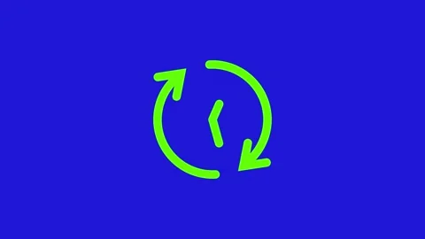 Green circular arrows icon on blue background Stock Footage 333685638