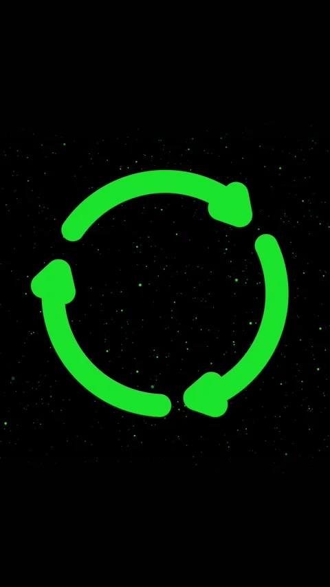 Green Circular Arrows Symbol on a Dark Starry vertical mobile video Backgro.. Stock Footage 344730735