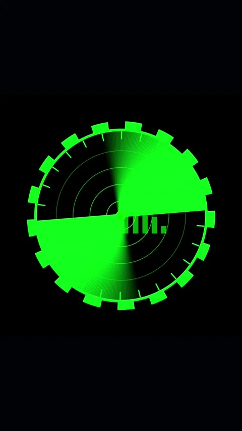 Green circular graphic with gear teeth and radial lines on black background.. Stock Footage 337459704