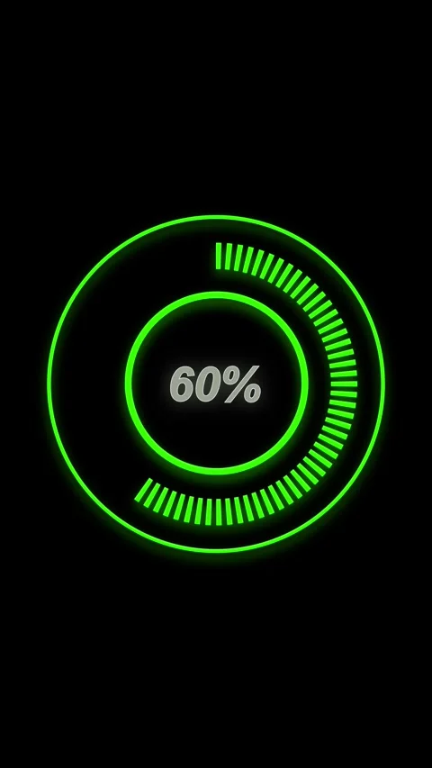 Green Circular Progress Bar with 0 to 100% Display on Black Background load.. Stock Footage 337459222