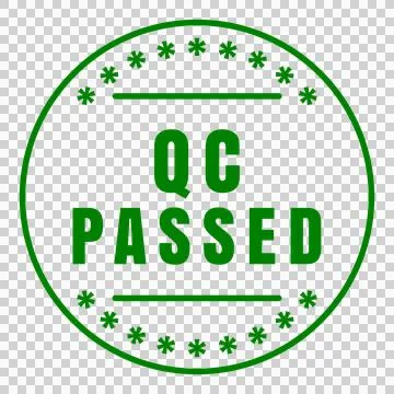 Green Circular QC PASSED Seal Badge with Horizontal Lines,Transparent PNG Stock Illustration