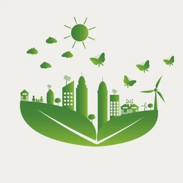 Green cities help the world with cloud with eco-friendly concept ideas.vector Stock Illustration
