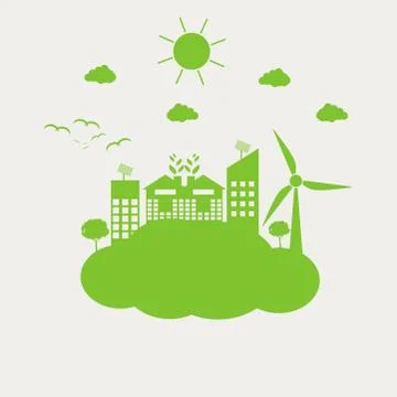 Green cities help the world with cloud with eco-friendly concept ideas,Vector Ilustración de archivo