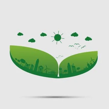 Green cities help the world with cloud with eco-friendly concept ideas.vector Stock Illustration
