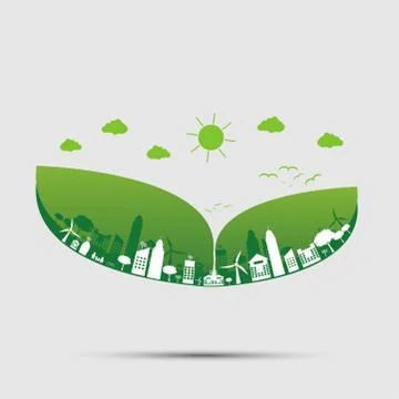 Green cities help the world with cloud with eco-friendly concept ideas.vector Stock Illustration