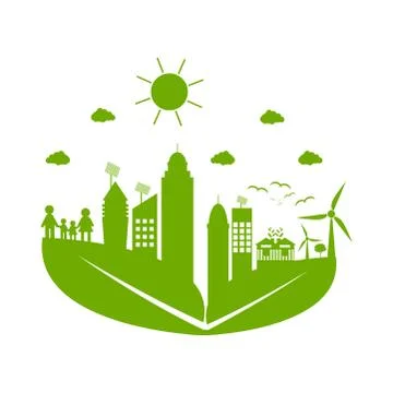 Green cities help the world with eco-friendly concept ideas.vector illustrati Stock Illustration