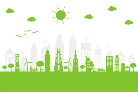 Green cities help the world with eco-friendly concept ideas,vector illustrati Stock Illustration