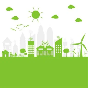 Green cities help the world with eco-friendly concept ideas.vector illustrati Stock Illustration