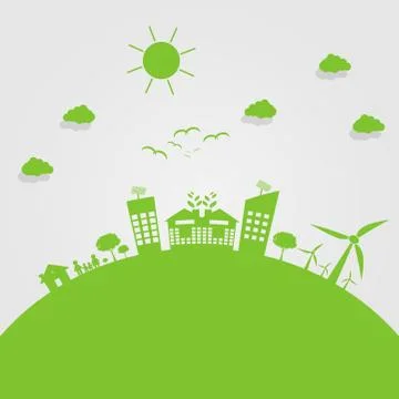 Green cities help the world with eco-friendly concept ideas.vector illustrati Stock Illustration