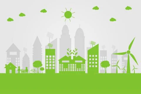 Green cities help the world with eco-friendly concept ideas.vector illustrati Stock Illustration