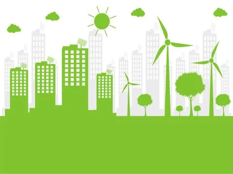 Green cities help the world with eco-friendly concept ideas.vector illustrati Stock Illustration