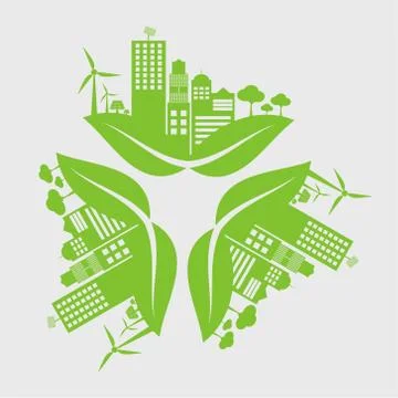 Green cities help the world with eco-friendly concept ideas.vector illustrati Stock Illustration