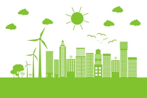 Green cities help the world with eco-friendly concept ideas.vector illustrati Stock Illustration