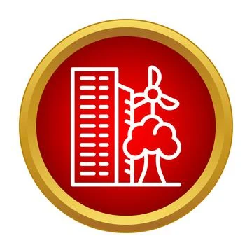 Green city building using renewable energy icons Ilustración de archivo