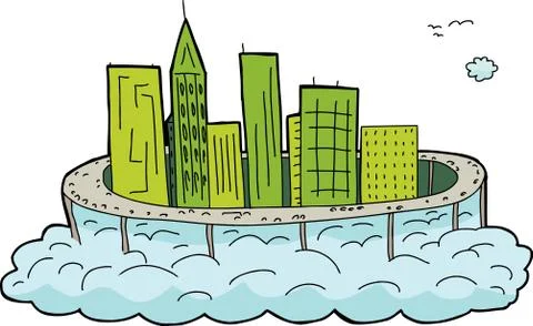 Green city in clouds Stock Illustration