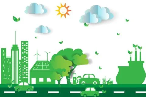 Green city  with eco concept elements. Vector illustration Illustrazione stock
